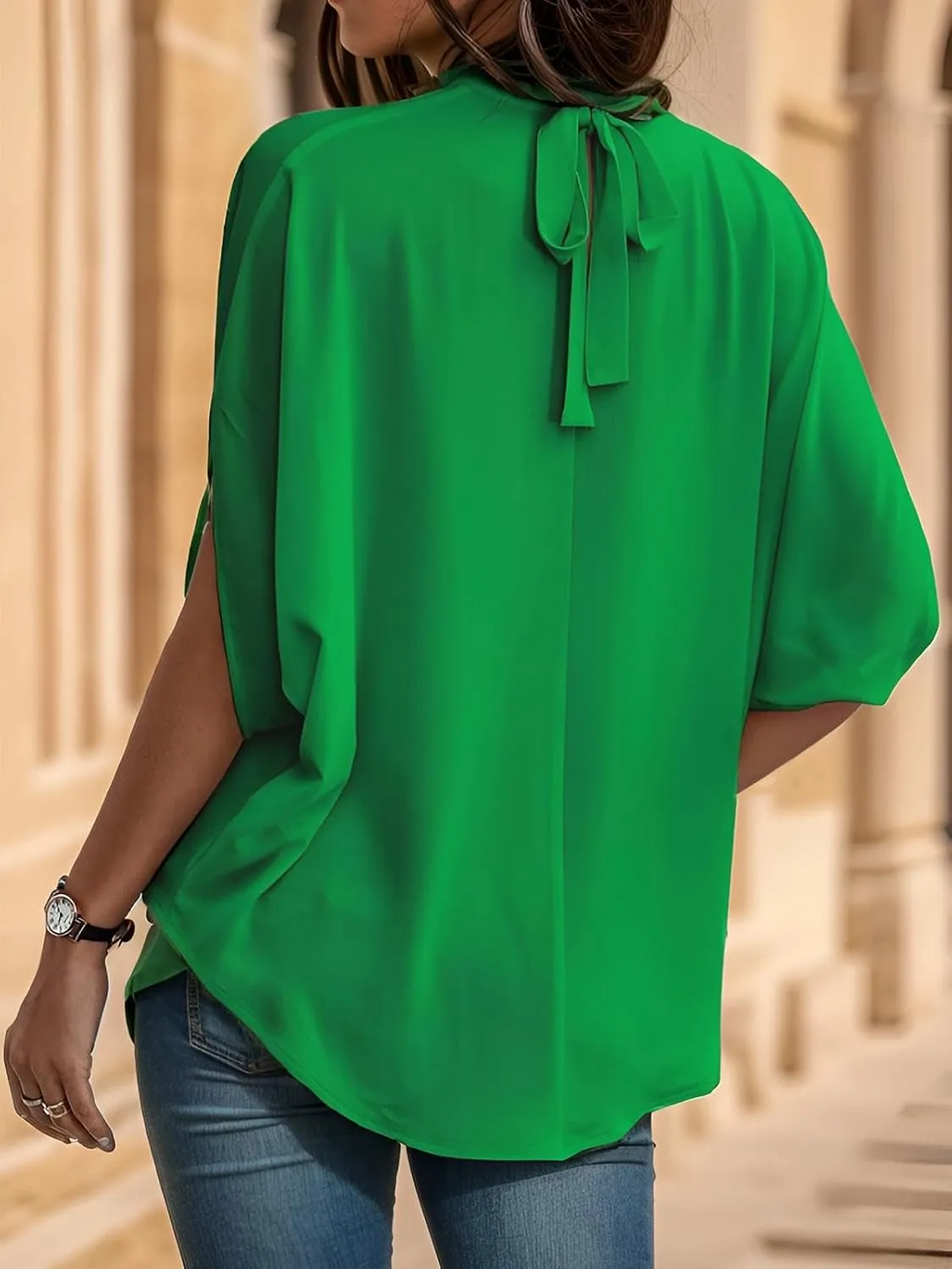 Womens Blouses Dressy Casual Mock Neck Batwing Sleeve Tops Loose Fit Tie Back Summer Tunic Tops