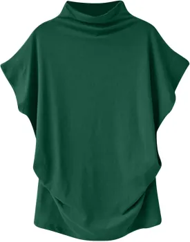 Women's Casual Loose Mock Neck Batwing Sleeve Tops,2025 Summer Solid Business Work Shirts Elegant Teacher Blouse