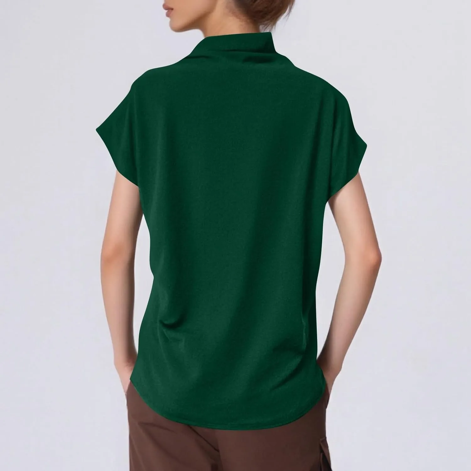 Women's Casual Loose Mock Neck Batwing Sleeve Tops,2025 Summer Solid Business Work Shirts Elegant Teacher Blouse