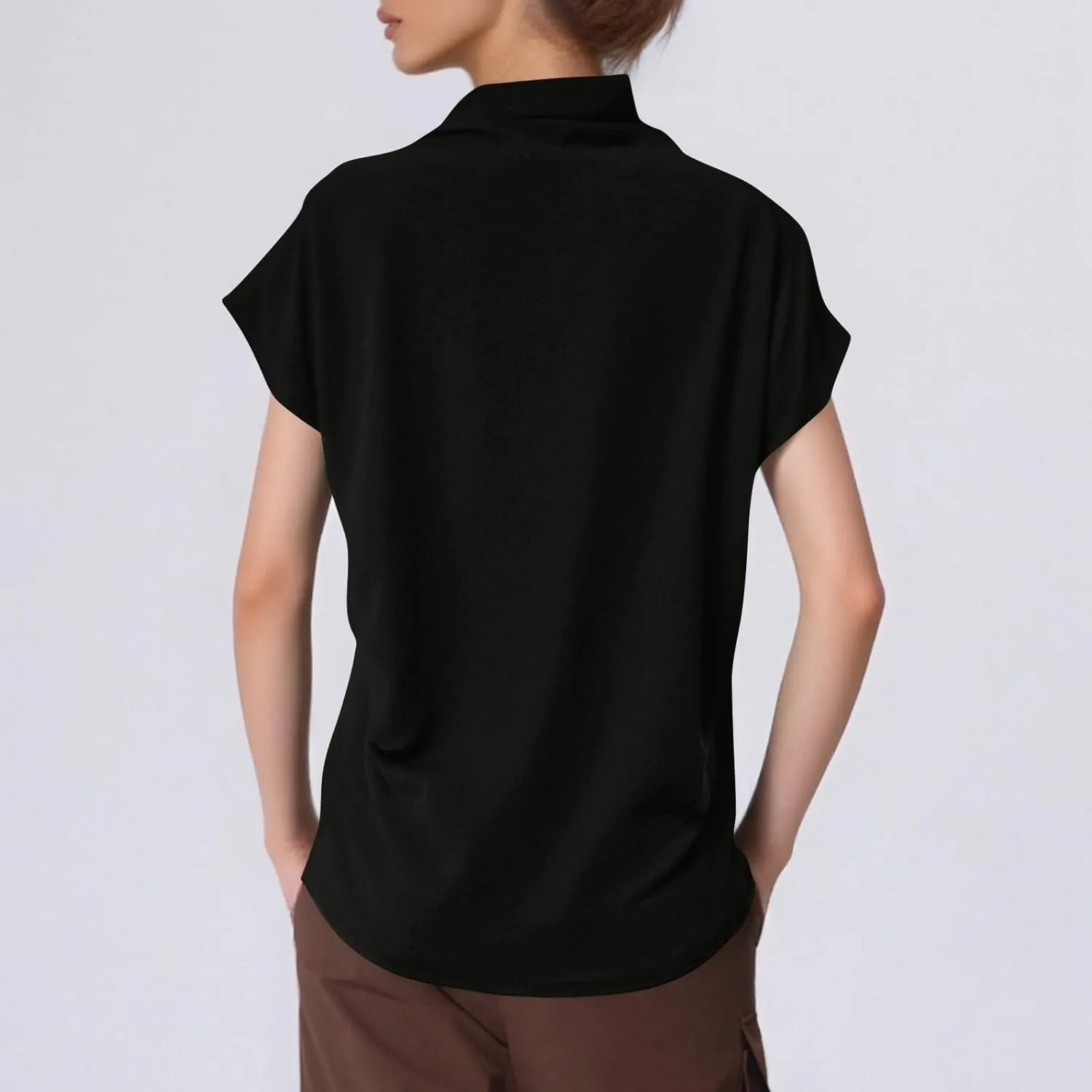 Women's Casual Loose Mock Neck Batwing Sleeve Tops,2025 Summer Solid Business Work Shirts Elegant Teacher Blouse