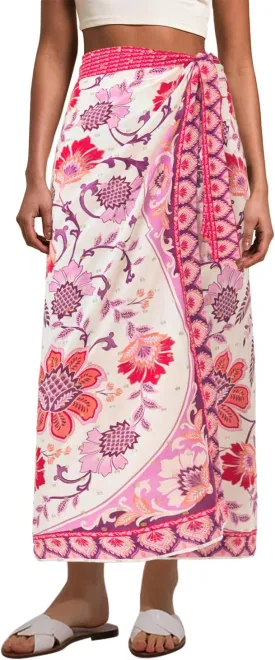 Womens Floral Wrap Midi Skirt Summer Adjustable Tie Side Casual High Waist A Line Beach Boho Long Flared Skirts