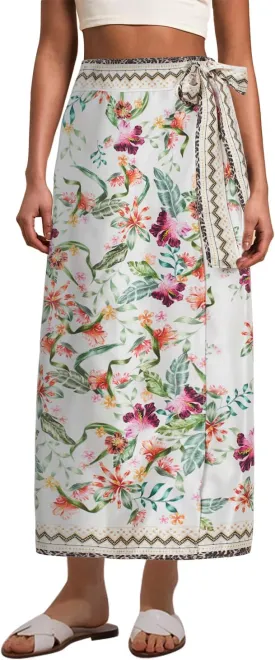 Womens Floral Wrap Midi Skirt Summer Adjustable Tie Side Casual High Waist A Line Beach Boho Long Flared Skirts