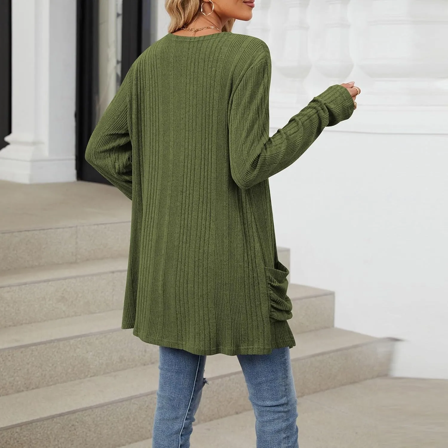Womens Open Front Cardigan Lightweight Casual Long Sleeve Knit Sweaters Solid Color Outwear Fall Loungewear