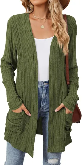 Womens Open Front Cardigan Lightweight Casual Long Sleeve Knit Sweaters Solid Color Outwear Fall Loungewear