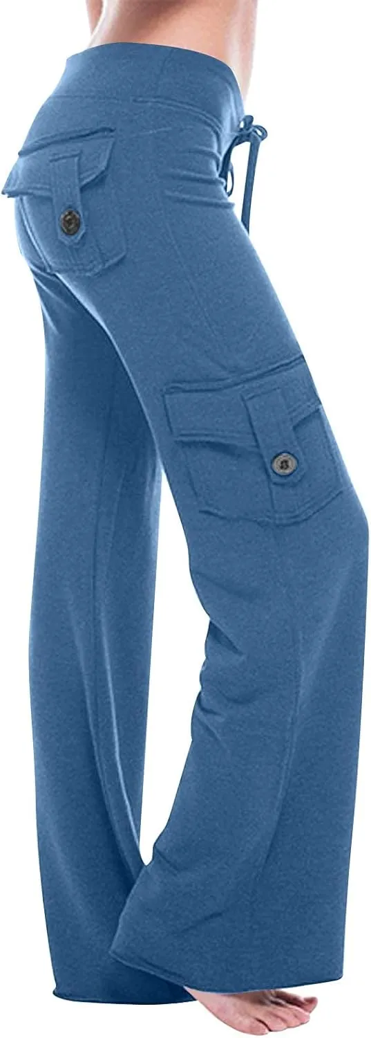 Womens Wide Leg Yoga Pants Cargo Wide Leg Yoga Trouser Plus Size Flare Bootcut Leggings with Pockets