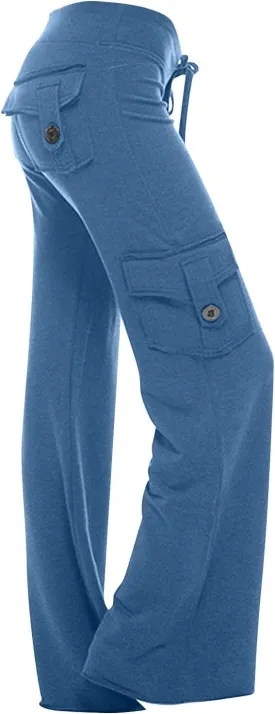 Womens Wide Leg Yoga Pants Cargo Wide Leg Yoga Trouser Plus Size Flare Bootcut Leggings with Pockets