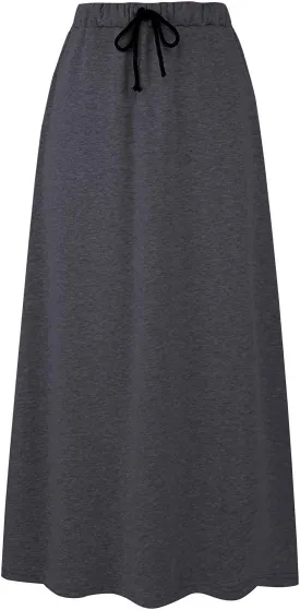 Ylingjun Womens Warm Fleece Lined Long Jersey Skirts Elastic Waist A Line Flared Winter Skirt
