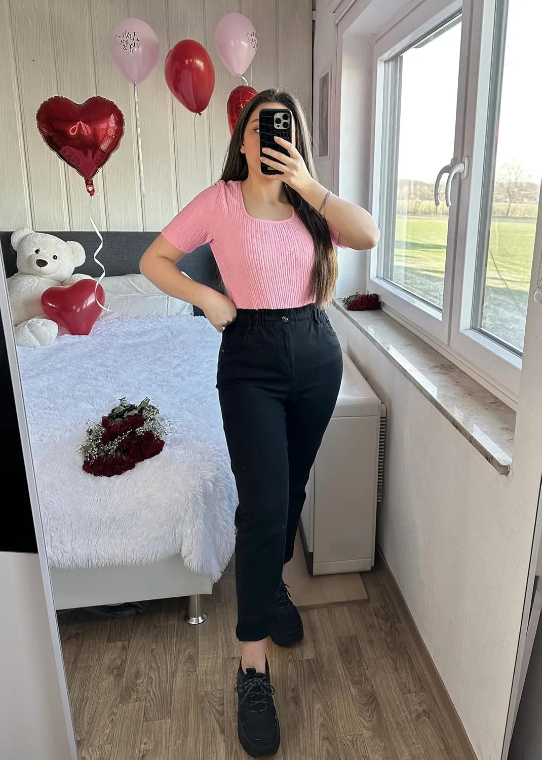 Zeagoo Women's 2024 Short Sleeve T Shirt Square Neck Slim Fitted Tops Summer Basic Solid Color Tee Tops