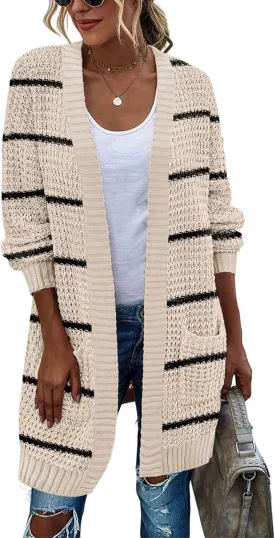 Zeagoo Women's 2025 Fall Open Front Cardigan Long Batwing Sleeve Chunky Knit Sweater Loose Outerwear Coats with Pockets