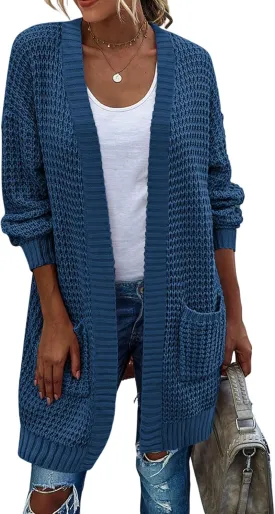 Zeagoo Women's 2025 Fall Open Front Cardigan Long Batwing Sleeve Chunky Knit Sweater Loose Outerwear Coats with Pockets