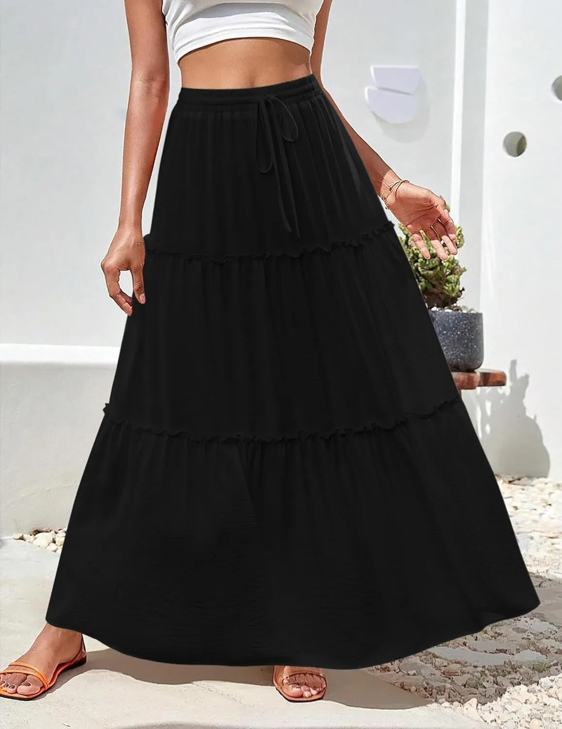 Zeagoo Womens Casual Maxi Skirts for Women 2025 High Waist Boho Skirts Floral Printed Long Flowy Skirt with Pockets
