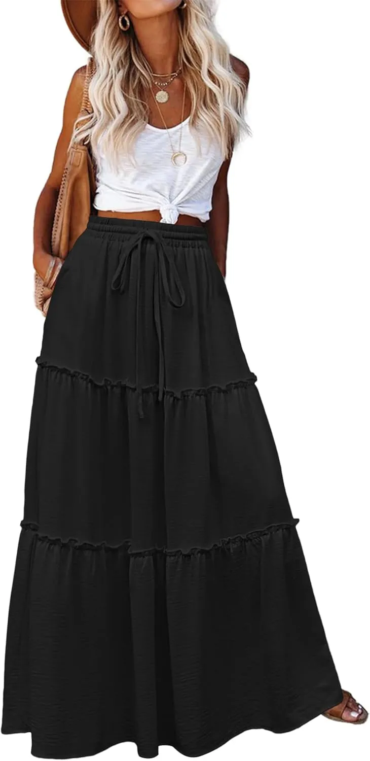 Zeagoo Womens Casual Maxi Skirts for Women 2025 High Waist Boho Skirts Floral Printed Long Flowy Skirt with Pockets