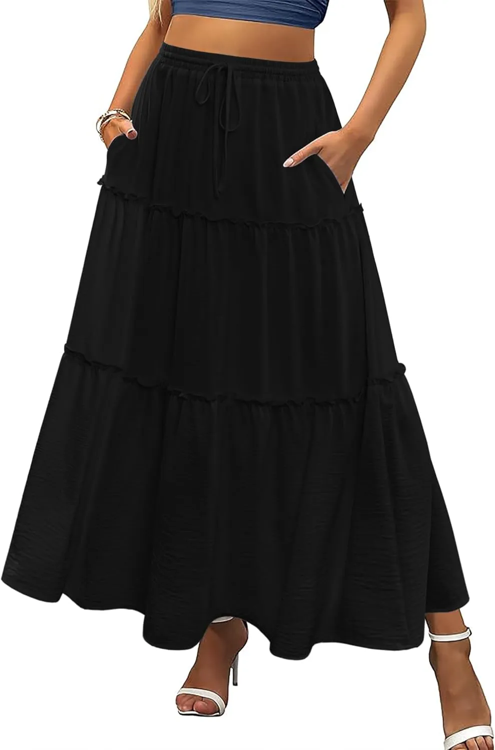 Zeagoo Womens Casual Maxi Skirts for Women 2025 High Waist Boho Skirts Floral Printed Long Flowy Skirt with Pockets