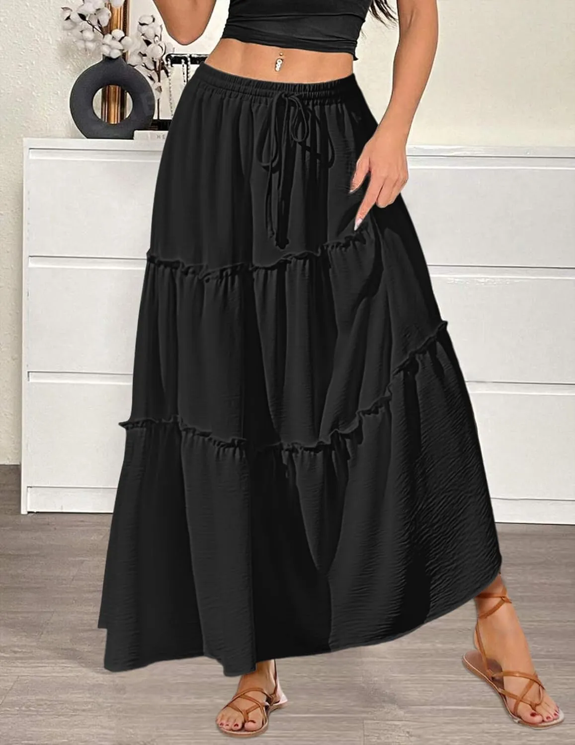 Zeagoo Womens Casual Maxi Skirts for Women 2025 High Waist Boho Skirts Floral Printed Long Flowy Skirt with Pockets